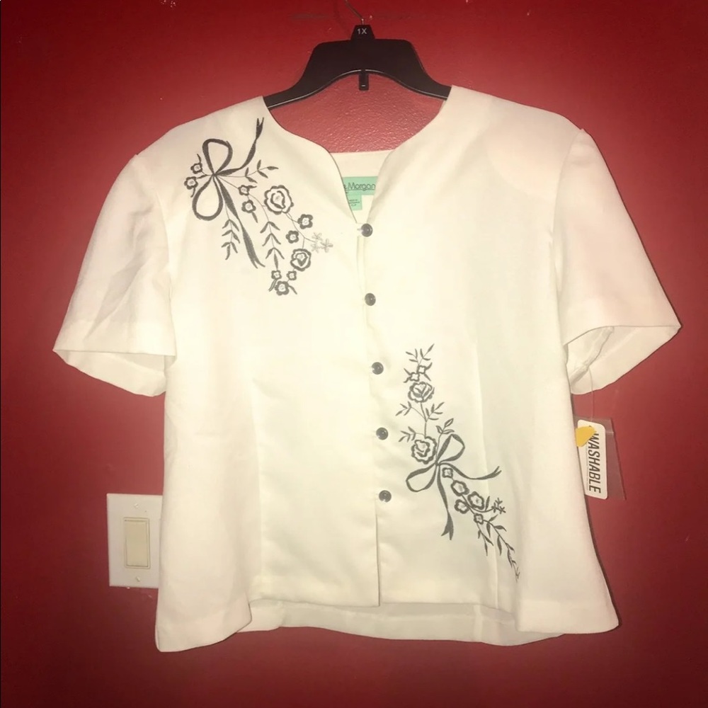 Beautiful plus size floral white suit shirt XLP